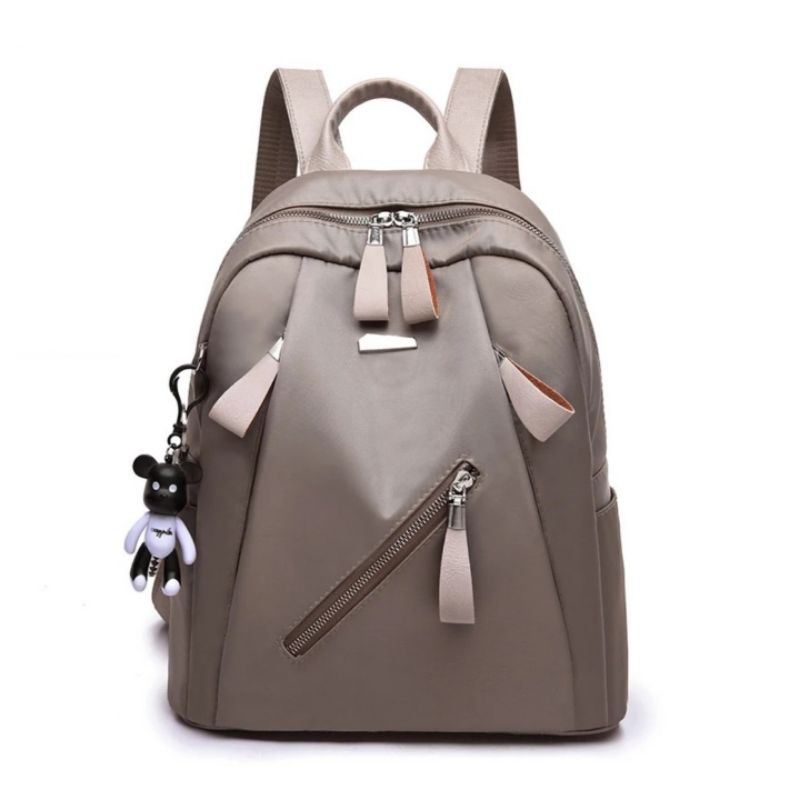 SKY - New Arrival Tas Wanita Ransel Zipper Tas Sekolah untuk Remaja Gadis Kecil Tas Ransel Wanita Tas B byMec33-Khaki