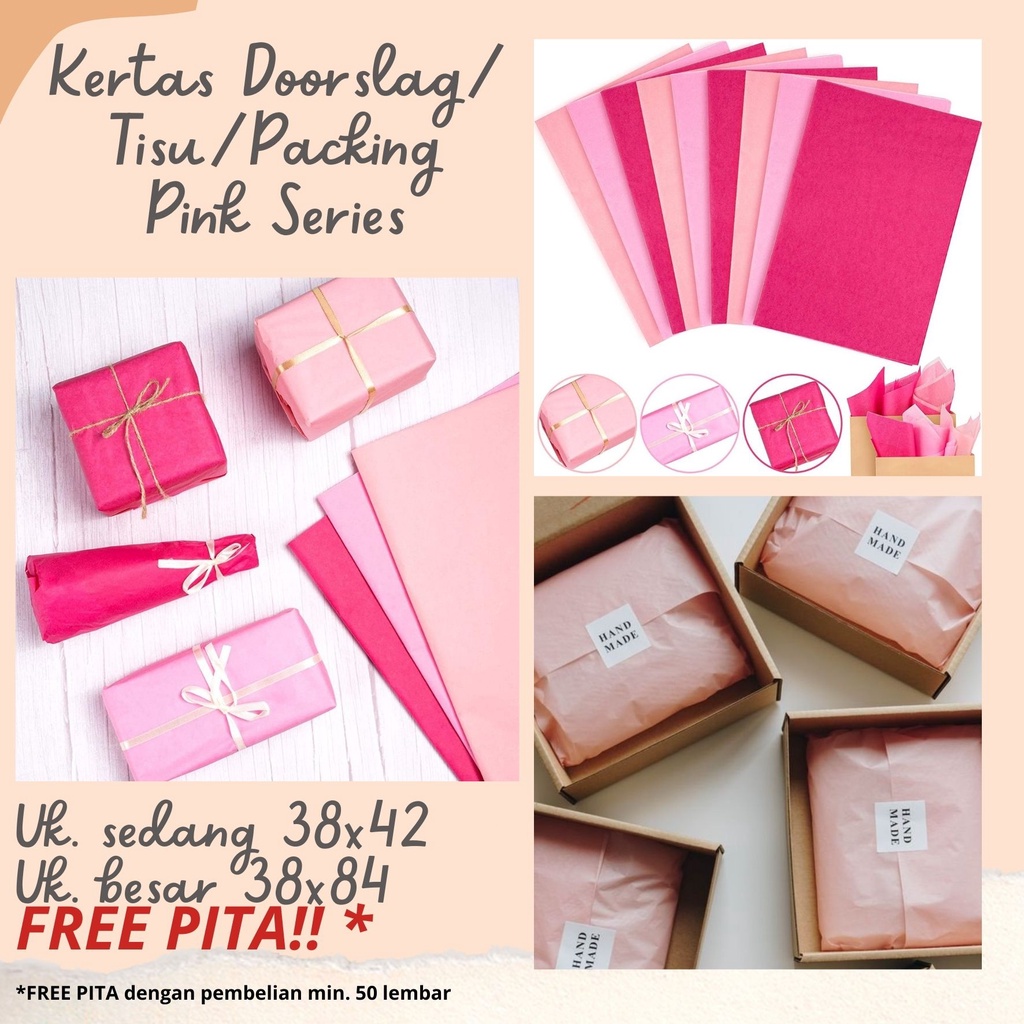 

50 PCS KERTAS HAMPERS PINK KERTAS PEMBUNGKUS HAMPERS / KERTAS PACKING DOORSLAG PINK