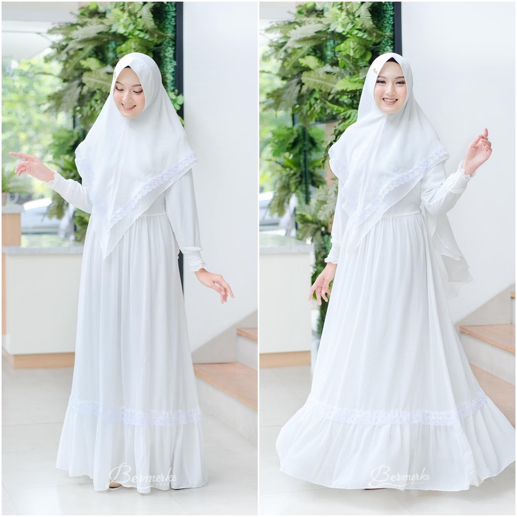 Gamis Bermerks Syar'i Original Renda Putih