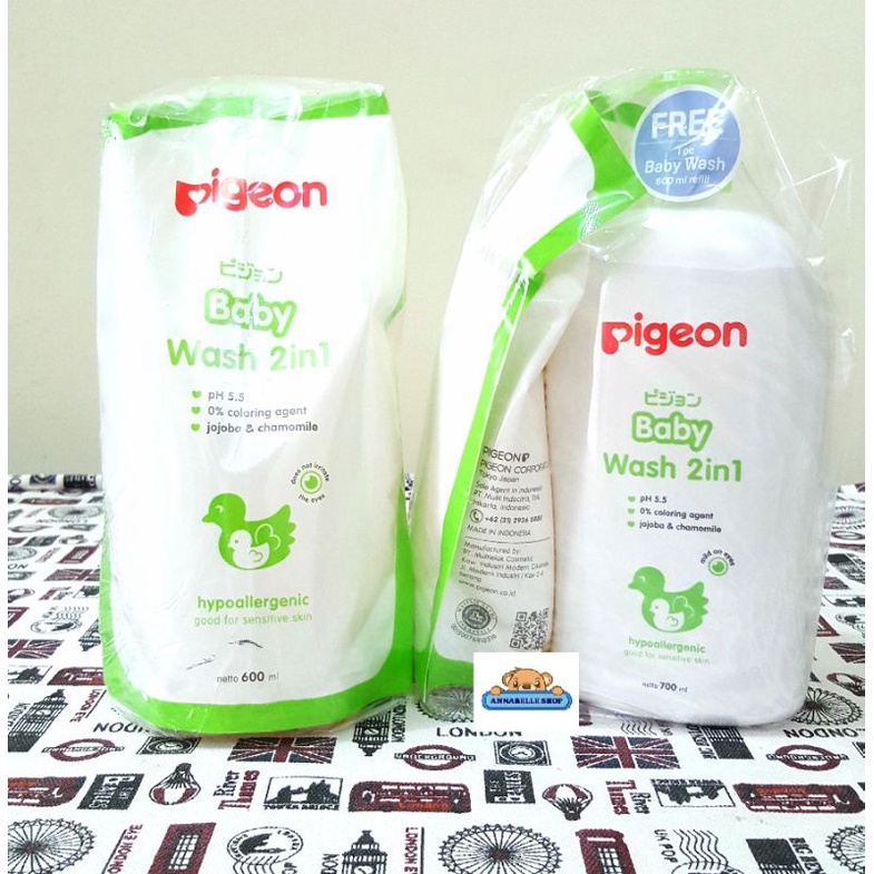 Pigeon Baby Wash 2in1 botol pump 700ml + refill 600ml sabun mandi shampoo bayi anak