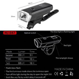  Lampu  Sepeda  LED USB Rechargeable XPG  350  Lumens HJ 047 