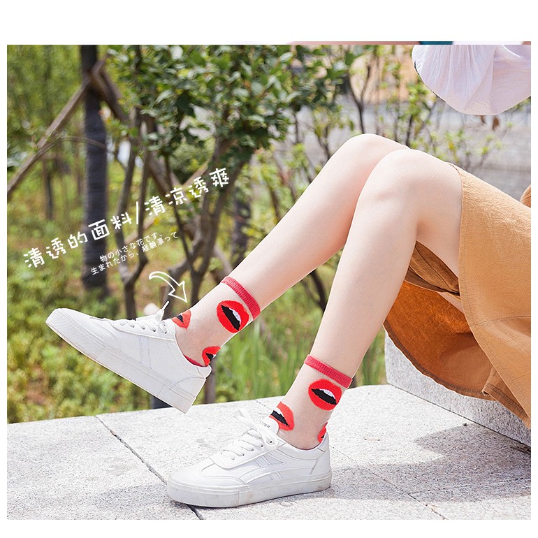 KK-34 kaos kaki geometri musim panas cotton socks transparan korea japan jepang