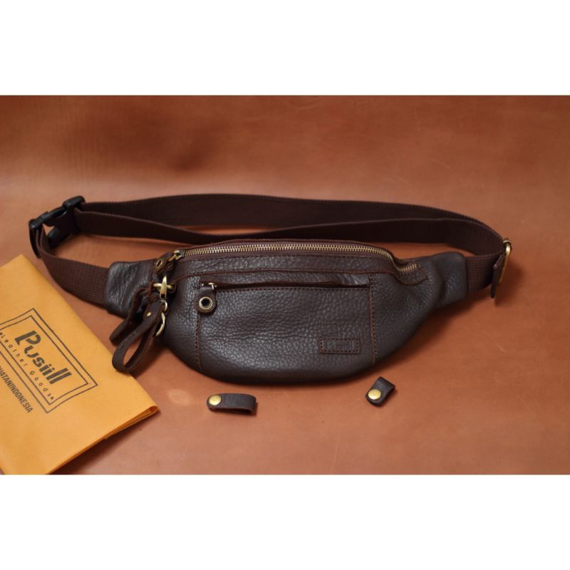 waisbag pusiill AM002/kulit asli sapi/brown waistbag pull kulit sapi/