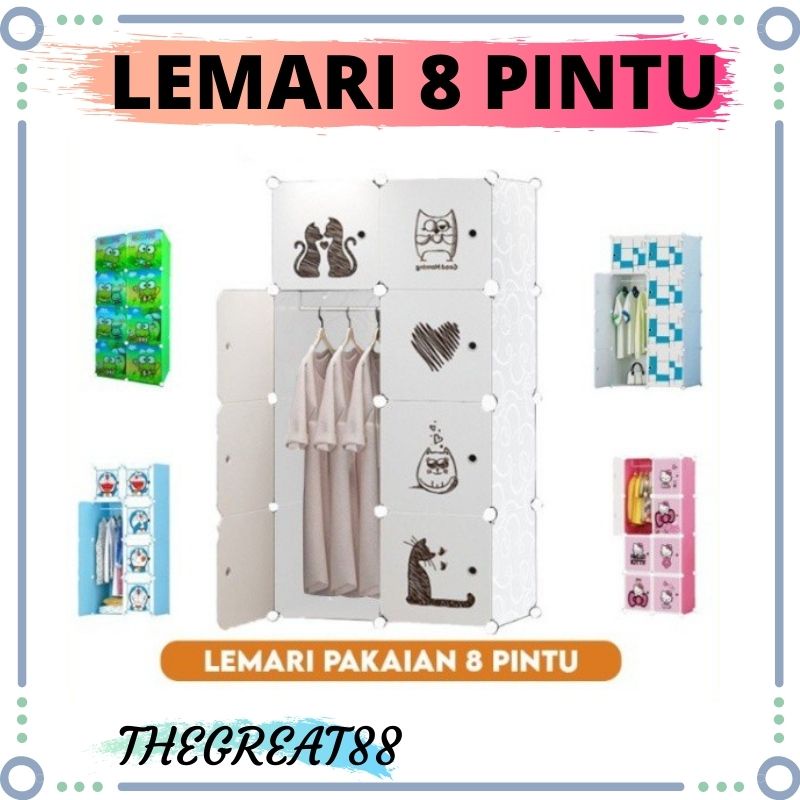 PROMO LEMARI Lemari Plastik Pakaian BAGUS 8 PINTU Motif Doraemon Hellokitty Keropi Multifungsi Murah BISA COD