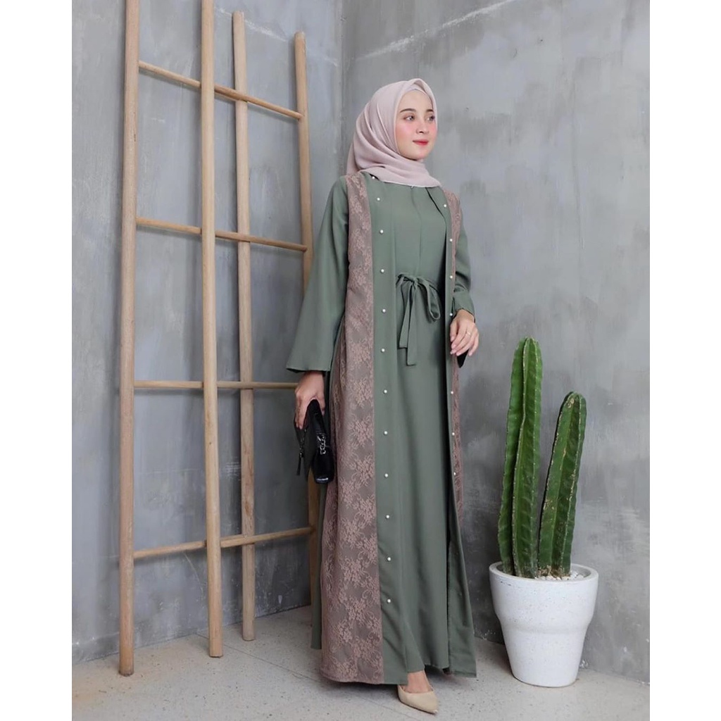 COD Baju Gamis Brokat 2 Layer Adera Dress Muslim Brukat Pesta Kondangan Murah Burkat Motif Modern