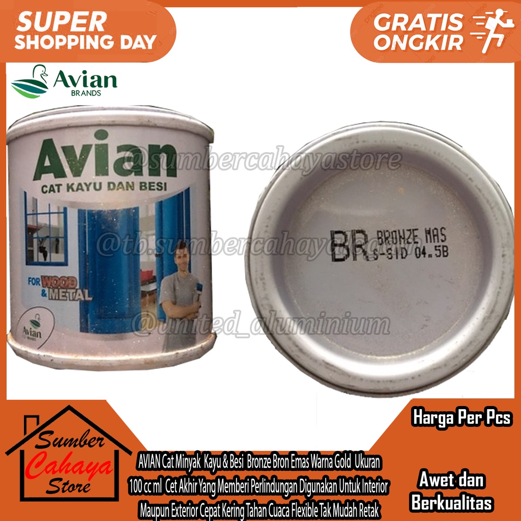 AVIAN Cat Minyak Kayu & Besi Bronze Bron Emas Warna Gold Mas Ukuran 100 cc ml  Cet Akhir Yang Member