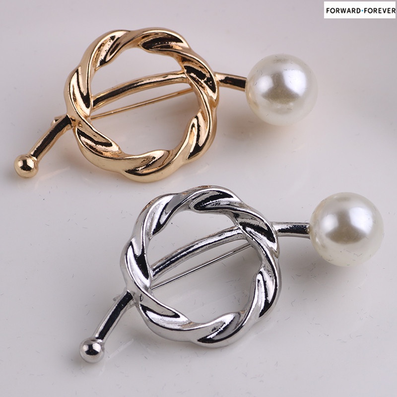 Fashion Scarf Clasp Ring Pearl Tee Shirt Clips Buckle for Neckerchief Clothing M40138