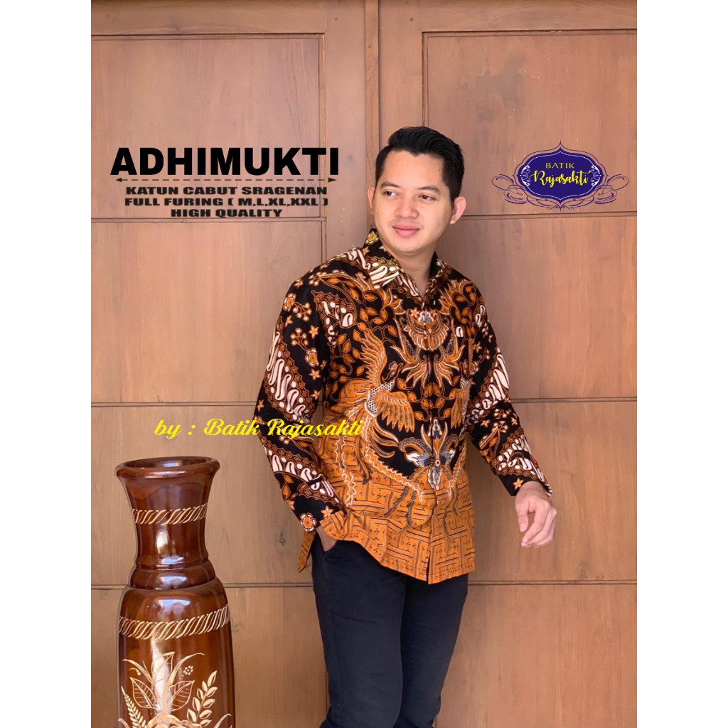 ADHIMUKTI Kemeja Batik Pria Lengan Panjang Katun Halus FULL FURING Rajasakti