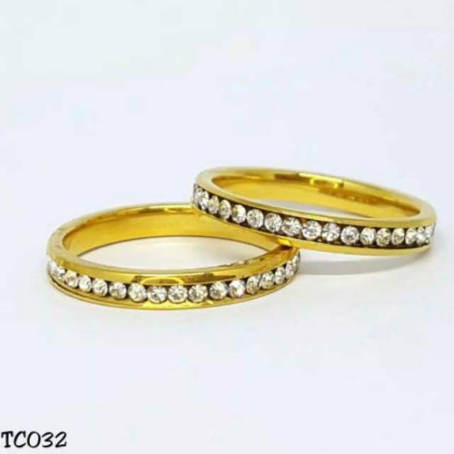 Cincin couple Titanium Stainless steel FULL MATA 1Baris anti karat selamanya Fashion Ring