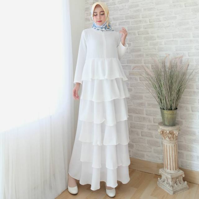 White Cantika Diamond Fit to XL Gamis Wanita Muslim Terbaru Realpict Bahan Jatuh Anggun Original