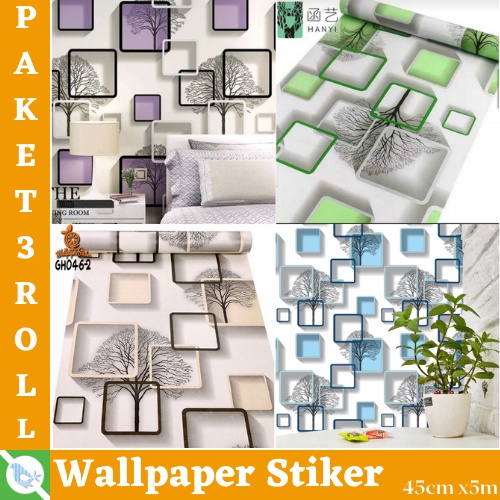 TERBARU- PROMO PAKET HEMAT WALLSTIKER 3ROLL ( BUY 2 GET 1 FREE ) Wallpaper Sticker Dinding Kamar Tidur Ruang Tamu 3D Motif Kotak Modern Best Seller!!!!!