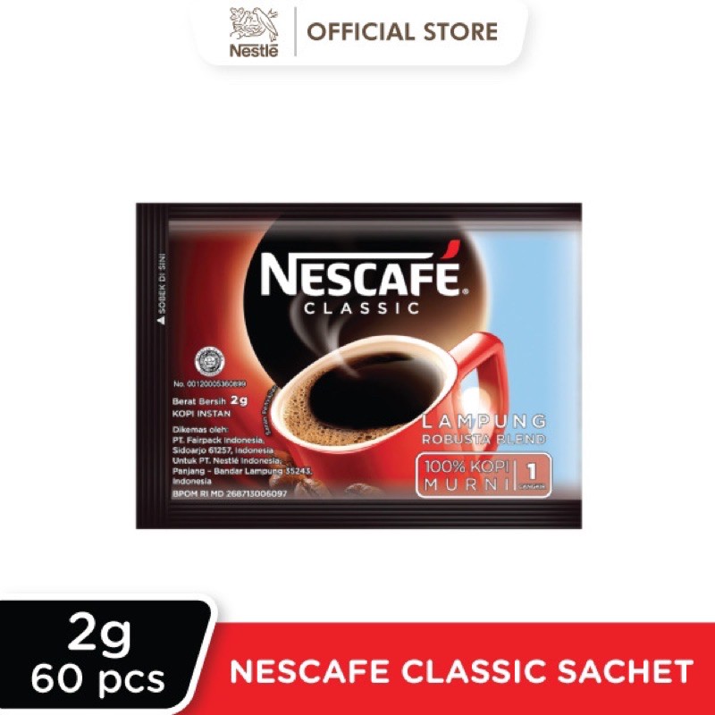 

Nescafe Classic 60 sachet X 2gr PROMO!!! Harga cm Rp542/Cup!! exp Juli 2023 HALAL