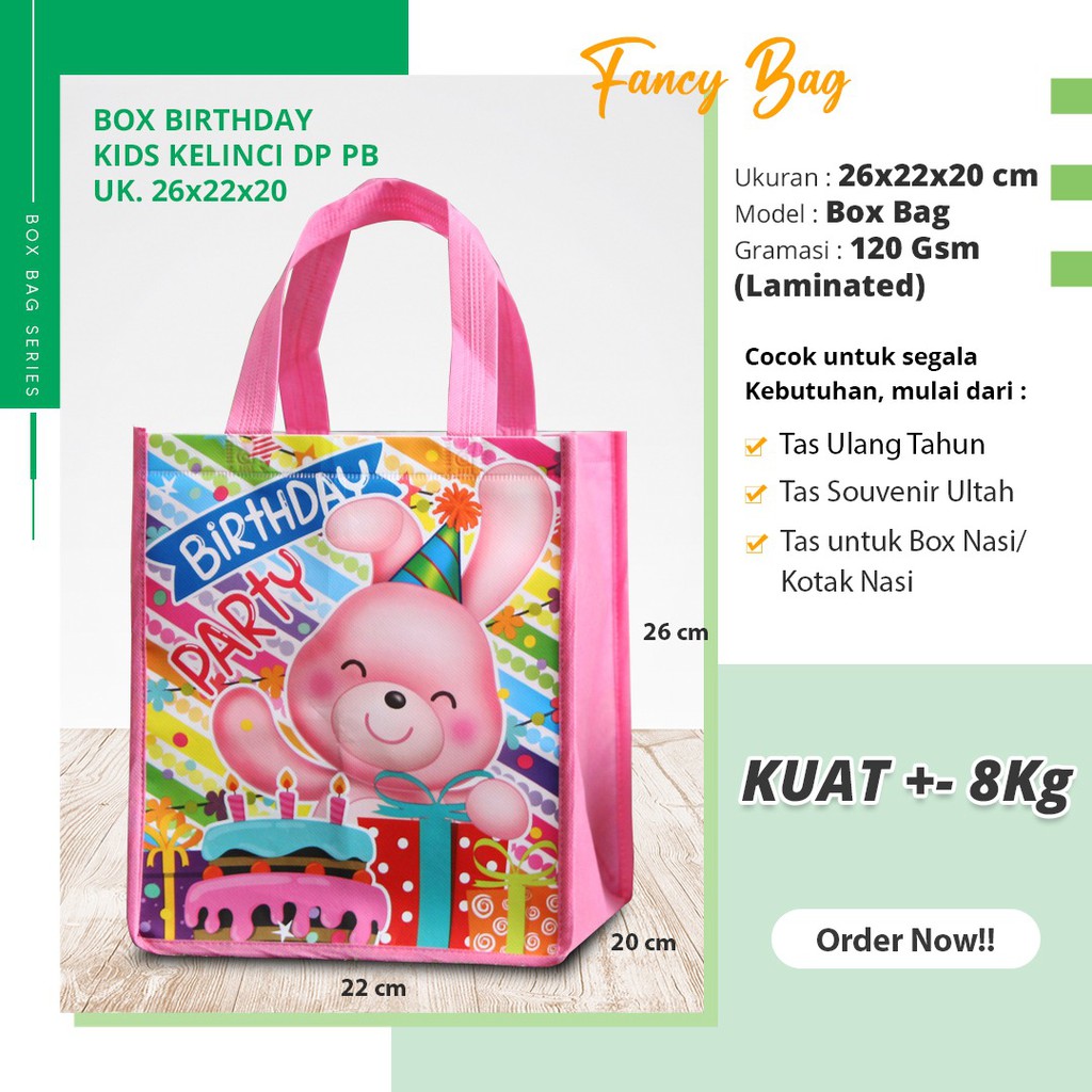 Goodie Bag Ulang Tahun Tas Ulang Tahun Anak Tas Bingkisan Ulang Tahun Anak Bento Laminasi 26X22X20-Kelinci