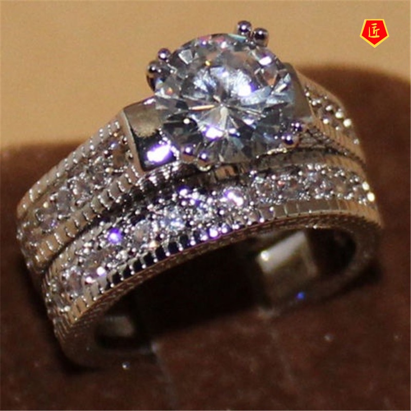 [Ready Stock]European and American Zircon Ring Set Affordable Luxury Fashion