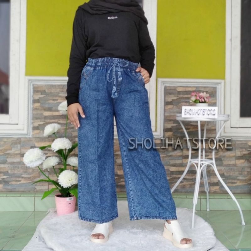 KULOT JEANS MOTIF WARNA SNOW / KULOT JEANS SNOW ORIGINAL / CELANA KULOT JEANS SNOW WANITA TERBARU / CELANA JEANS WANITA PINGGANG KARET / KULOT JEANS TERBARU / KULOT SNOW JEANS / KULOT JEANS WASHED / KULOT DENIM / LOOSE CULLOTE SNOW WASHED HIGH WAIST