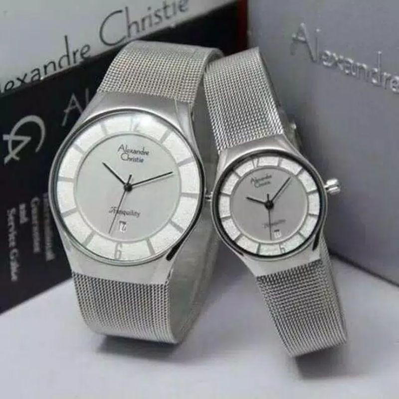 AC 8331 COUPLE RANTAI PASIR.ALEXANDRE CHRISTIE 8331 PASANGAN RANTAI PASIR  SILVER WHITE