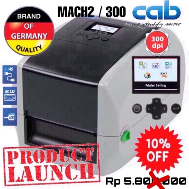 CAB MACH2/300 THERMAL TRANSFER RIBBON BARCODE LABEL PRINTER 300DPI