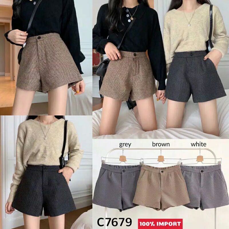 Houndstooth Casual Basic Short Pants