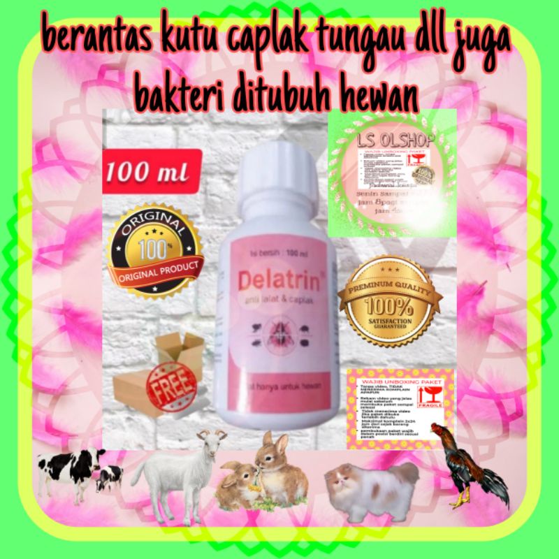 DELATRIN 100 ML obat basmi semua jenis kutu ditubuh hewan besar dan kecil anjing kucing kerbau kambing juga bakteri di luat tubuh hewan asli ori medion