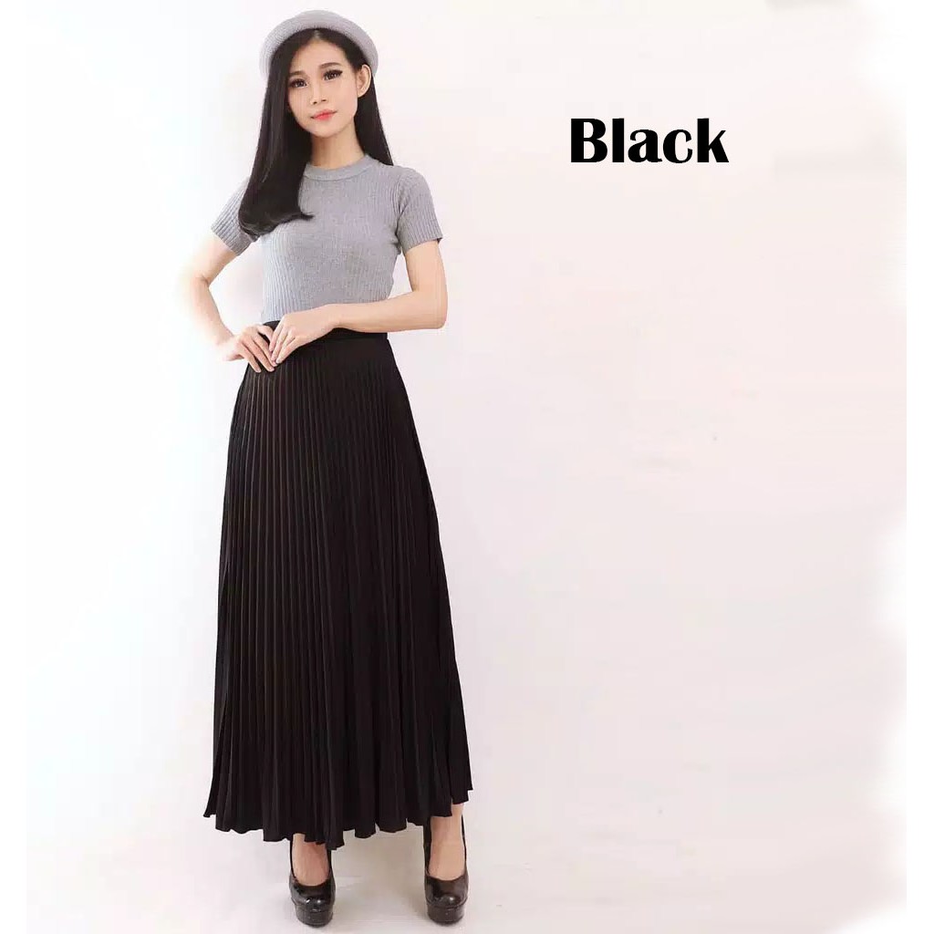 Rok Plisket - Rok  Wanita Bahan Premium ( Varian 1 )-BLACK