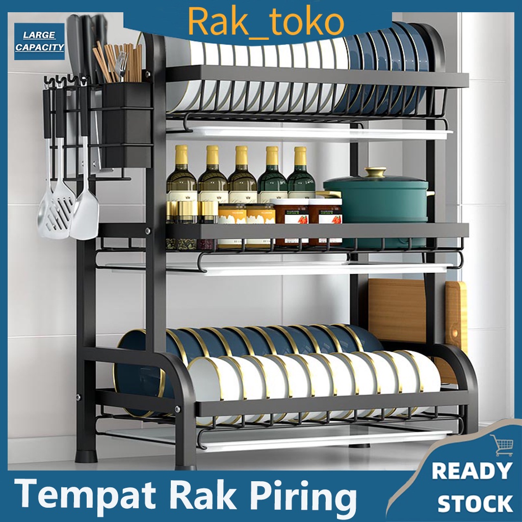 Rak Piring Stainless Steel Rak Dapur Serbaguna Rak Piring Multifungsi Dapur Rak Bumbu  Rak wastafel rak piring 2 susun 3 susun tempat rak piring