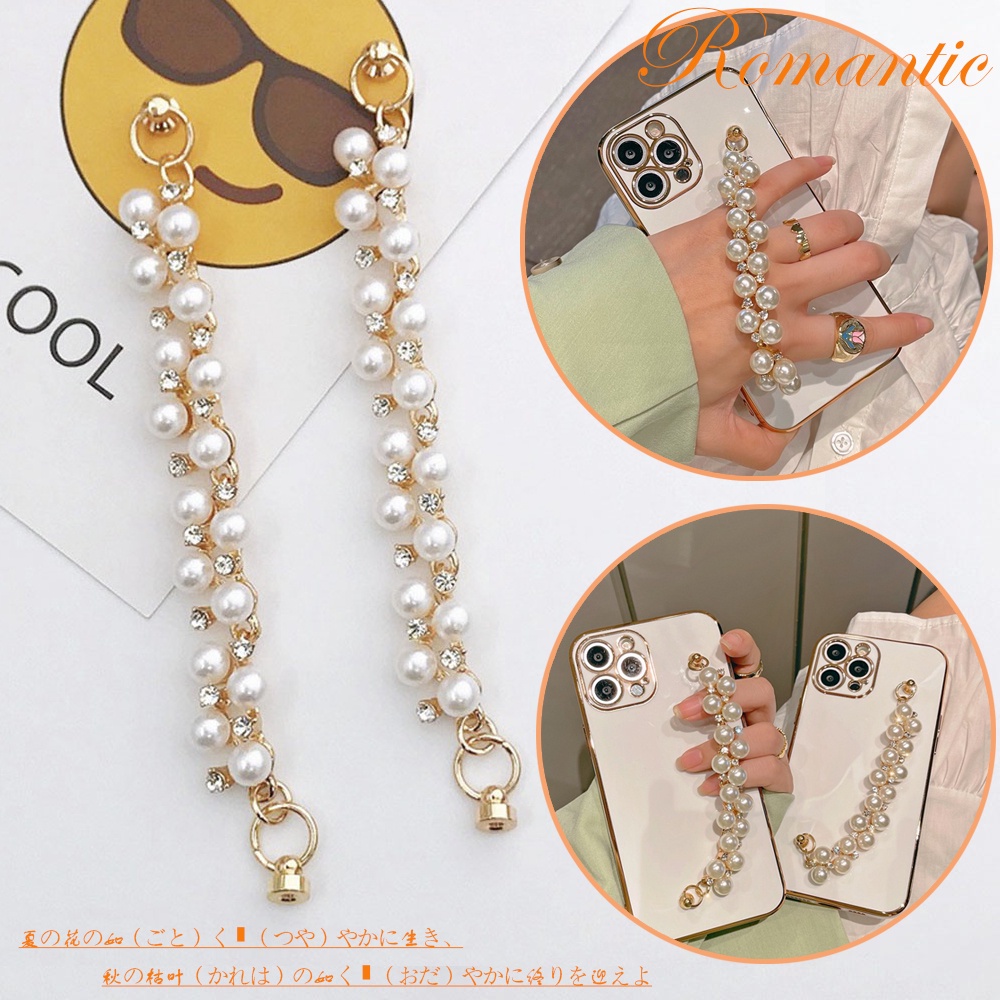 【COD Tangding】DIY Diamond-encrusted Pearl Phone Case Straps Lucency Butterfly Handmade Hanging Chain Without Phone