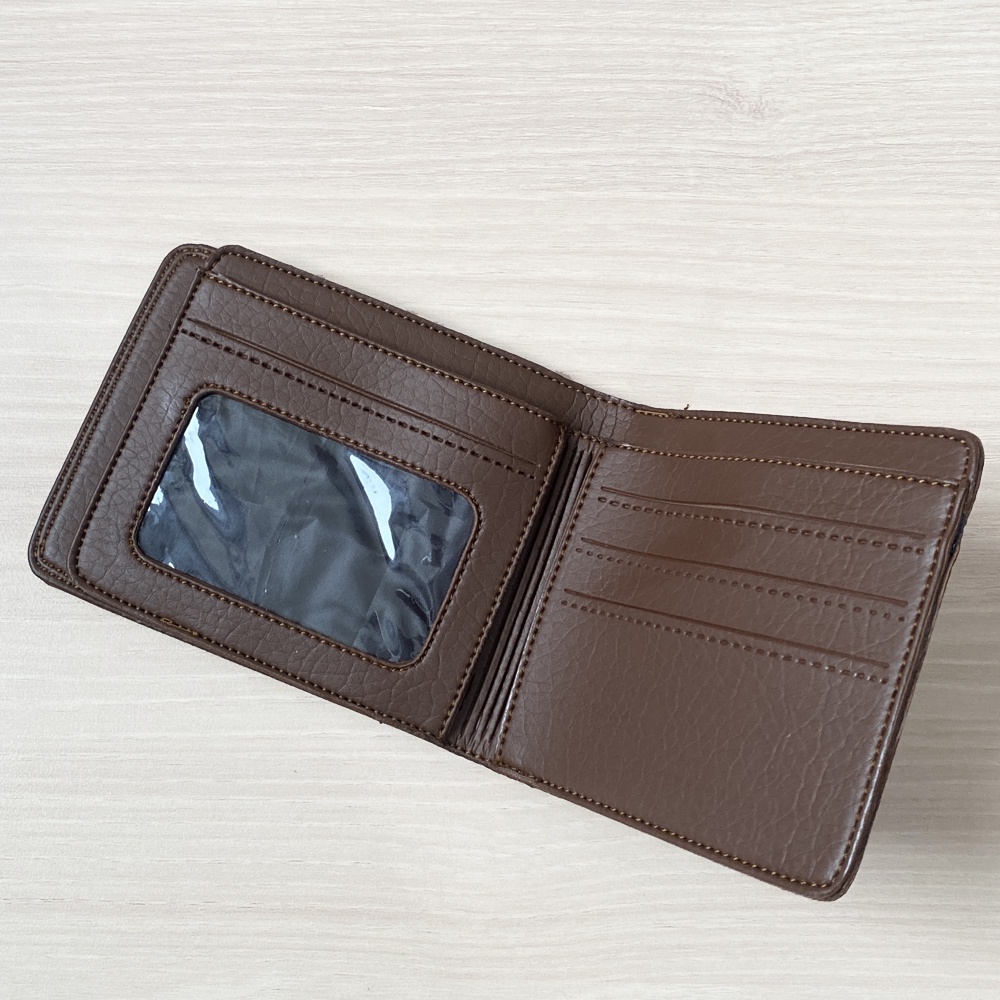 SHOPEE 6.6 SUPER SALE!! Fashion Pria Dompet Pendek Lipat Dua Full Kulit Luar dan Dalam Dompet Pendek Pria Model Bifold Men Wallet Casual trendy Dompet Kartu - Dark Brown