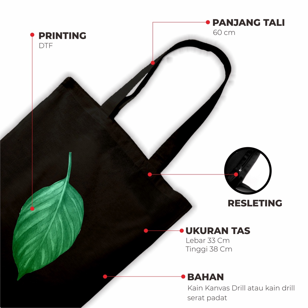 Sevine Totebag Tas Wanita Tote bag Resleting Girl Tropical Leaf Black Series - TRP7