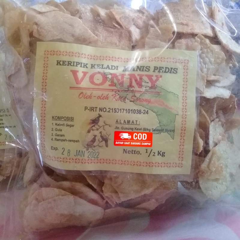 

Keripik Keladi Sorong VONNY Rasa Pedas Manis OLEH OLEH KHAS PAPUA Free Gantungan kunci