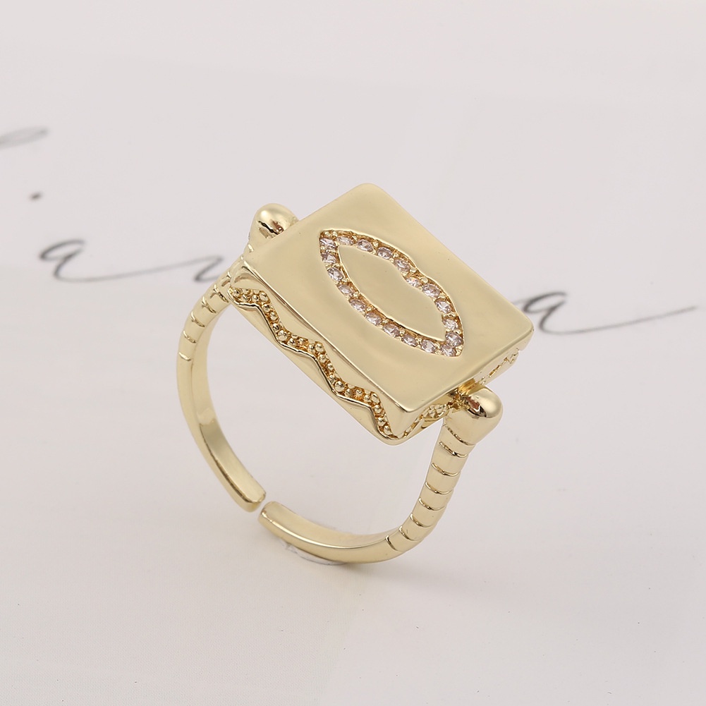 Cincin ornament tembaga mikro inlay terbuka cincin berlebihan hip hop perhiasan populer square ring