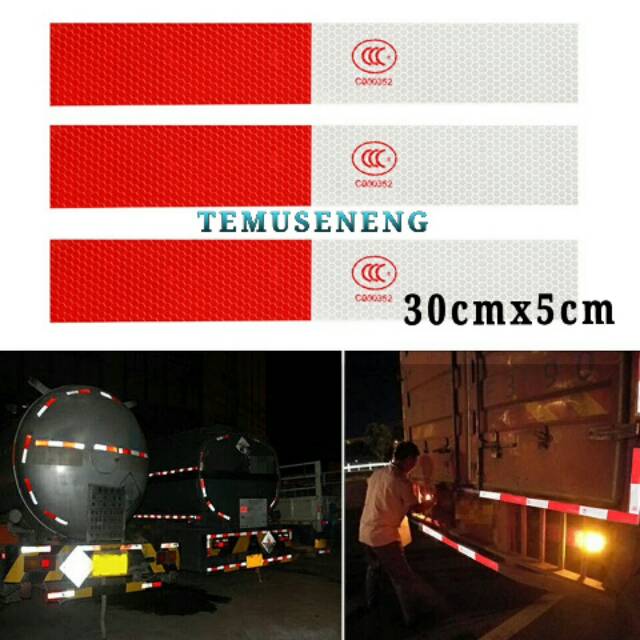 1Pcs Sticker Reflective Merah Putih Pantul Cahaya Safety Reflektor Warning Sign Mobil Truk Mobil Box