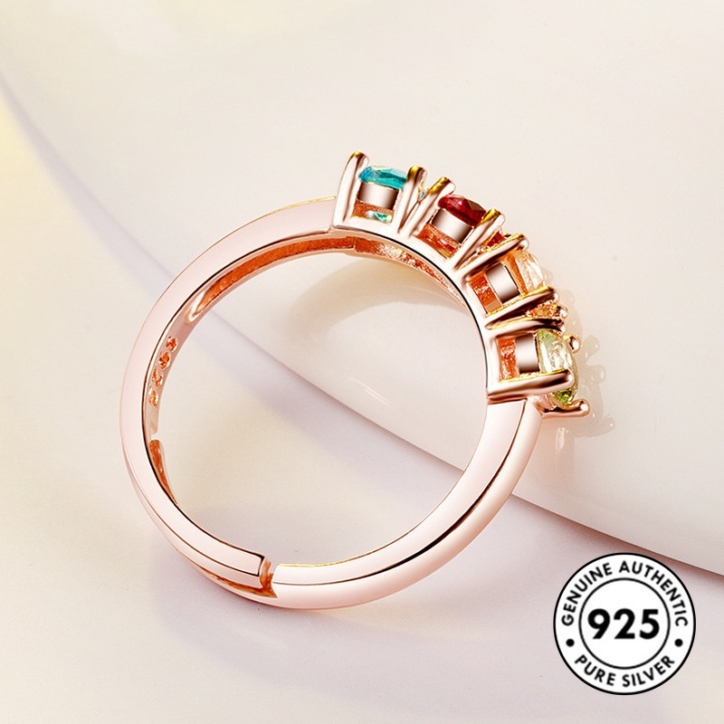 Cincin Bahan S925 Silver Lapis Rose Gold Aksen Batu Permata