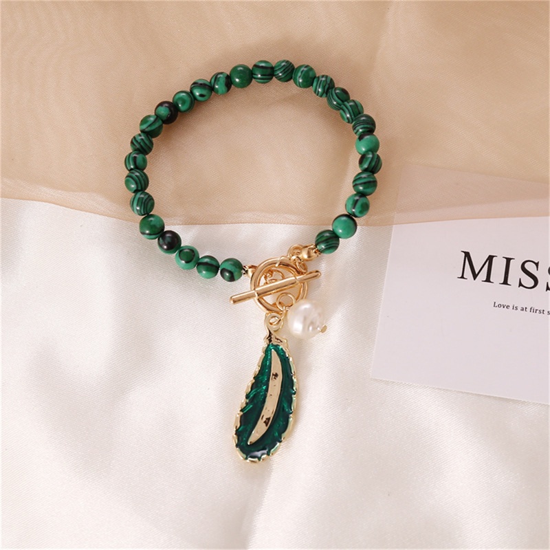 Hbid Kalung Rantai Liontin Daun Malachite Bahan Alloy Untuk Wanita