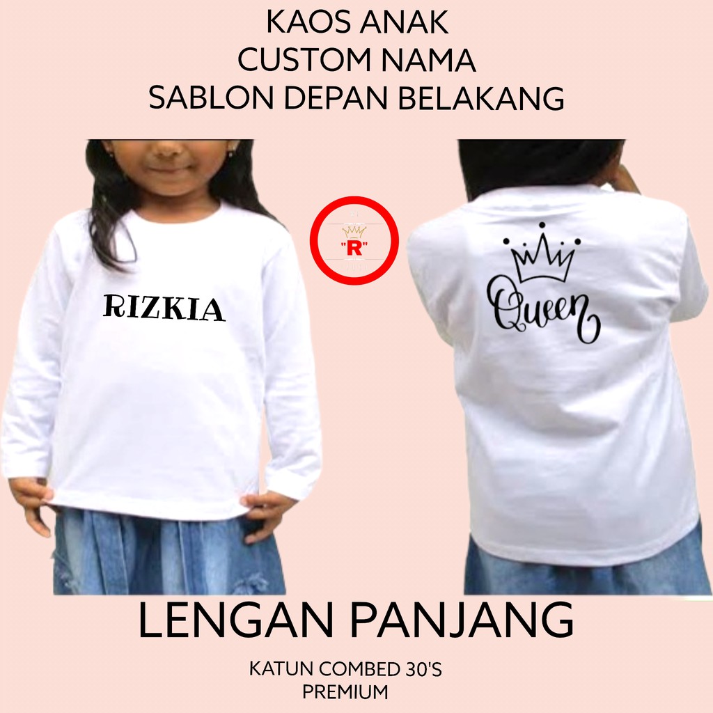 Kaos Anak Lengan Panjang Custom Nama sablon depan belakang