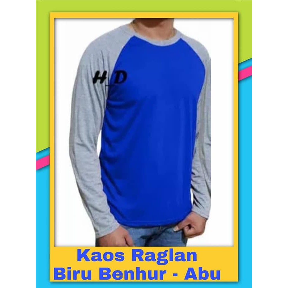 Kaos RAGLAN BIRU BENHUR lengan panjang - Raglan Polos pria - WINSTAR POLOS - KAOS RAGLAN PRIA - KAOS