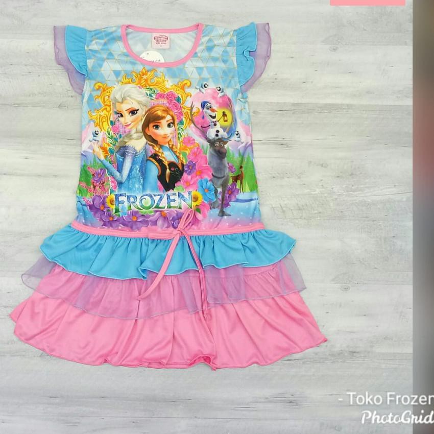℮ Dress Anak Karakter Frozen / Daster Anak Frozen / Terusan Anak Frozen ➧