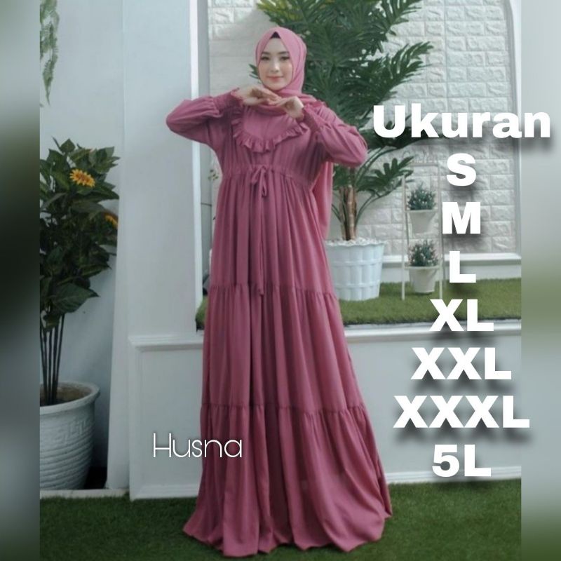 Premium Series HUSNA Dress Ceruty Babydoll Polos  Big Size Ukuran Size S M L XL 2XL 3XL 4XL XXL XXXL  XXXXL 2L 3L 4L 5L  Dress Wanita Jumbo Gamis Big Size Baju Korea Over Size