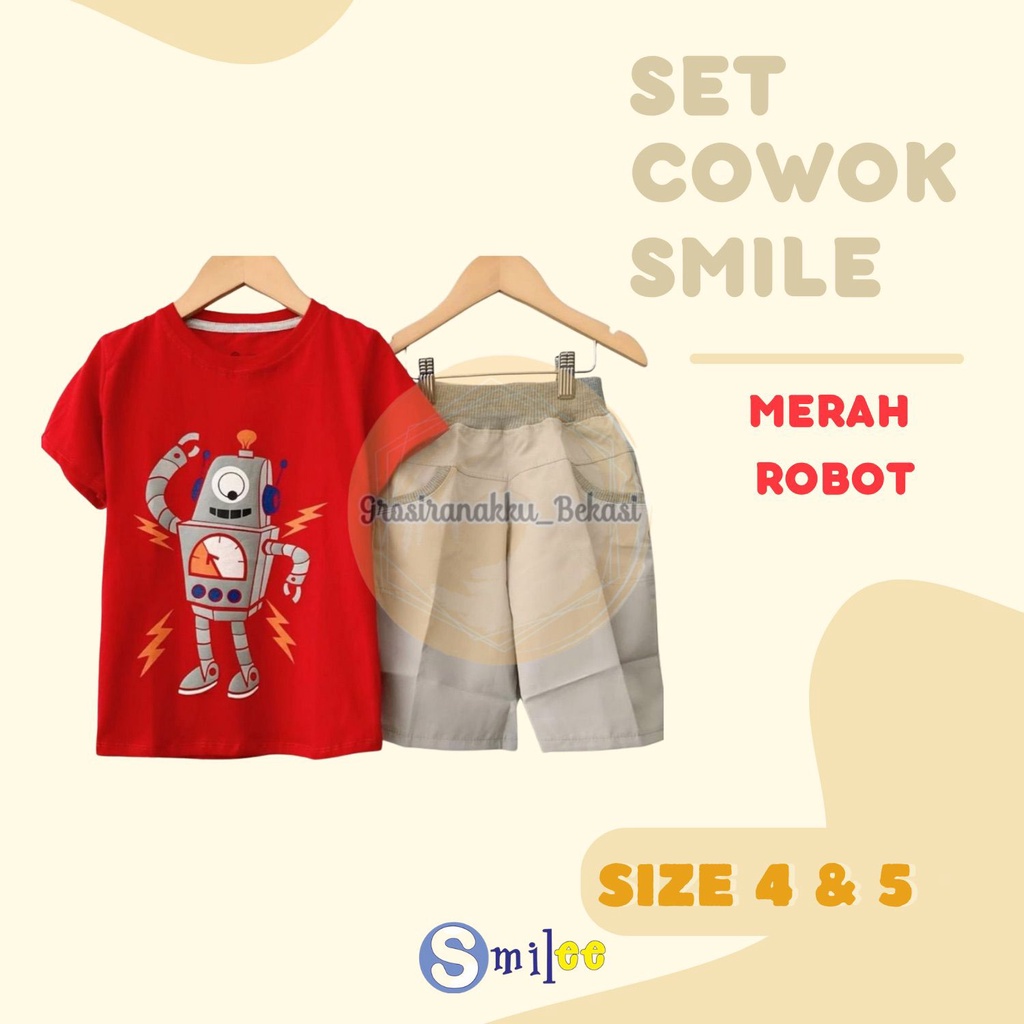 Setelan Anak Cowok Murah Merah Robot Size 4-5Thn