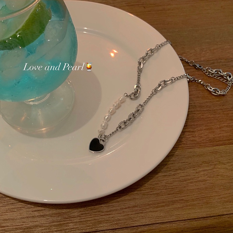 Kalung Rantai Choker Liontin Hati Mutiara 2k Warna Silver Untuk Wanita