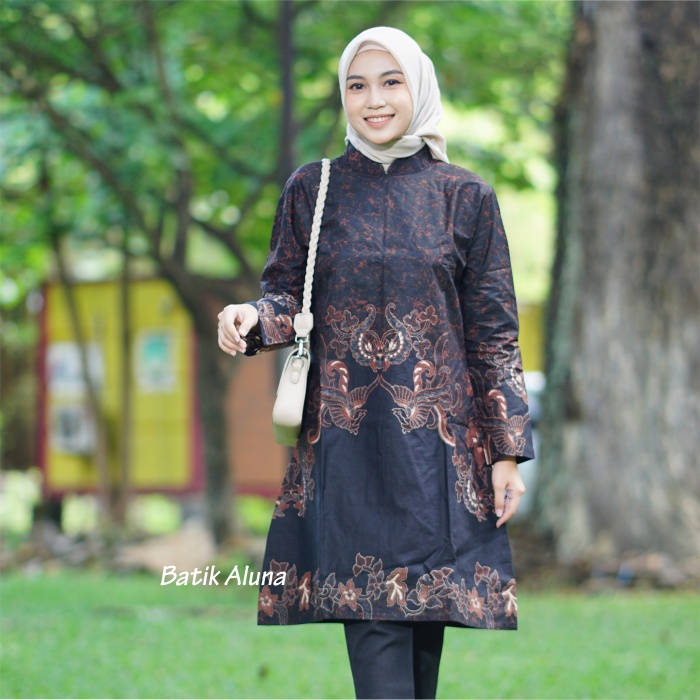 Baju Batik Wanita Modern Tunik Elegan Lengan Panjang Atasan Batik Wanita Jumbo Ld 122 Terbaru Premium Tunik Batik Modern Blouse Batik Wanita FASHION BATIK ALUNA