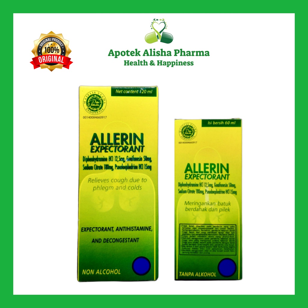 Allerin Expectorant Sirup 60ml/120ml-Allerin Sirup Obat Batuk Berdahak/Alergi/Flu/Pilek/Alerin Ekspektoran Sirup