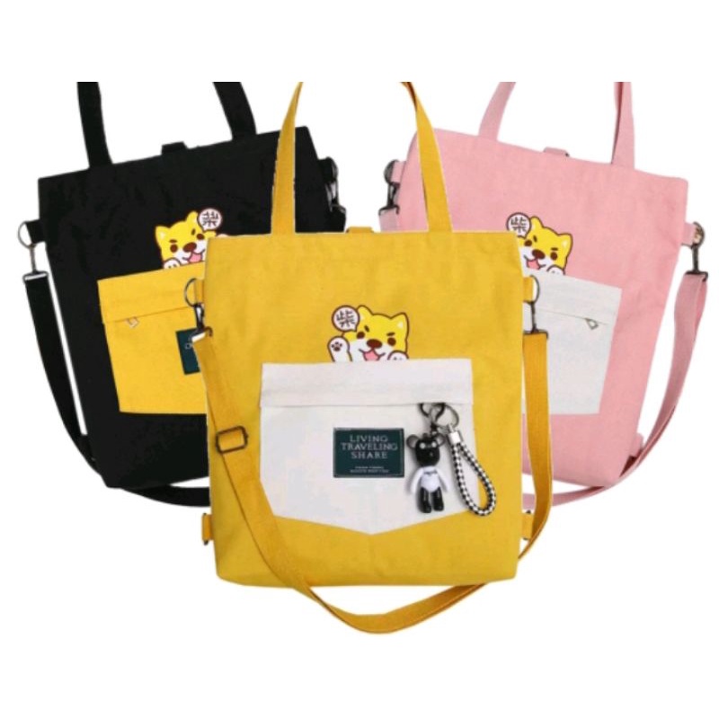 tas wanita kartun kain kanvas cetak resleting depan