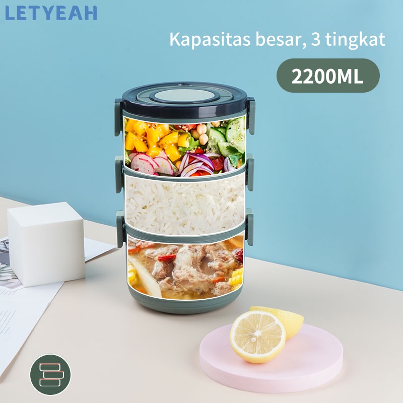 letyeah kotak makan 3 susun 2200ML/lunch box 3 susun anti tumpah