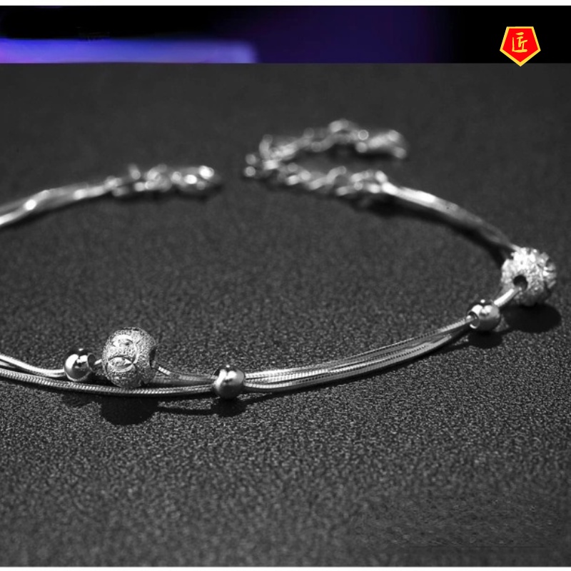 [Ready Stock]Women's Fashion Multi-Layer Lucky Beads Silver Bracelet