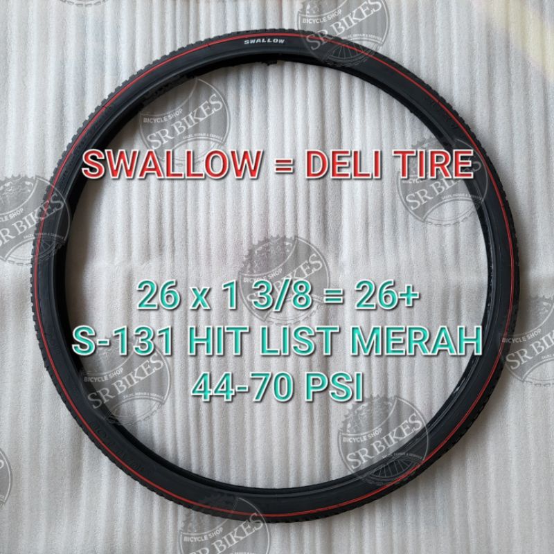 Ban Luar 26 x 1 3/8 Sepeda Jengki CTB. Hitam Lis Merah. SWALLOW DELI TIRE