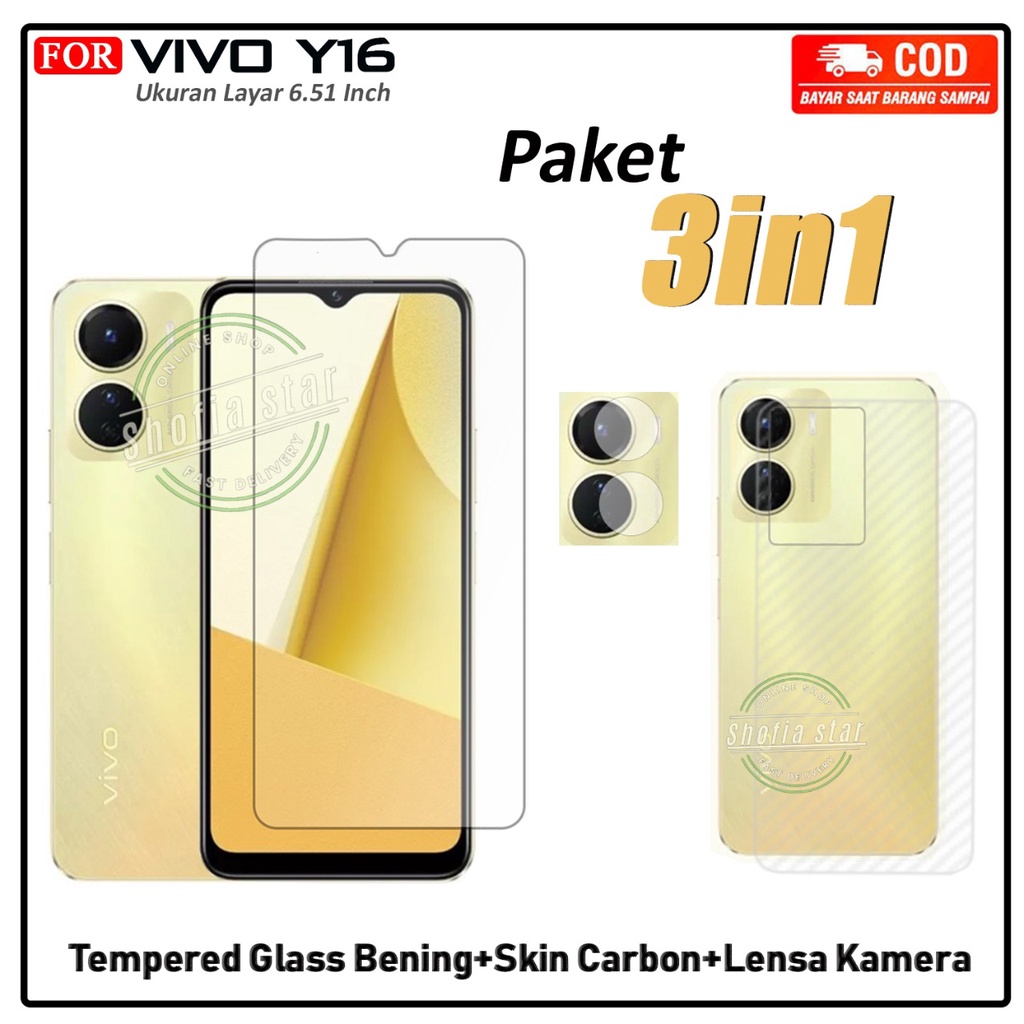 Promo 3in1 Tempered Glass bening Vivo Y16 Y35 Y36 Y91 Y93 Y95 Y91c Y1s Anti Gores Kaca Full Cover