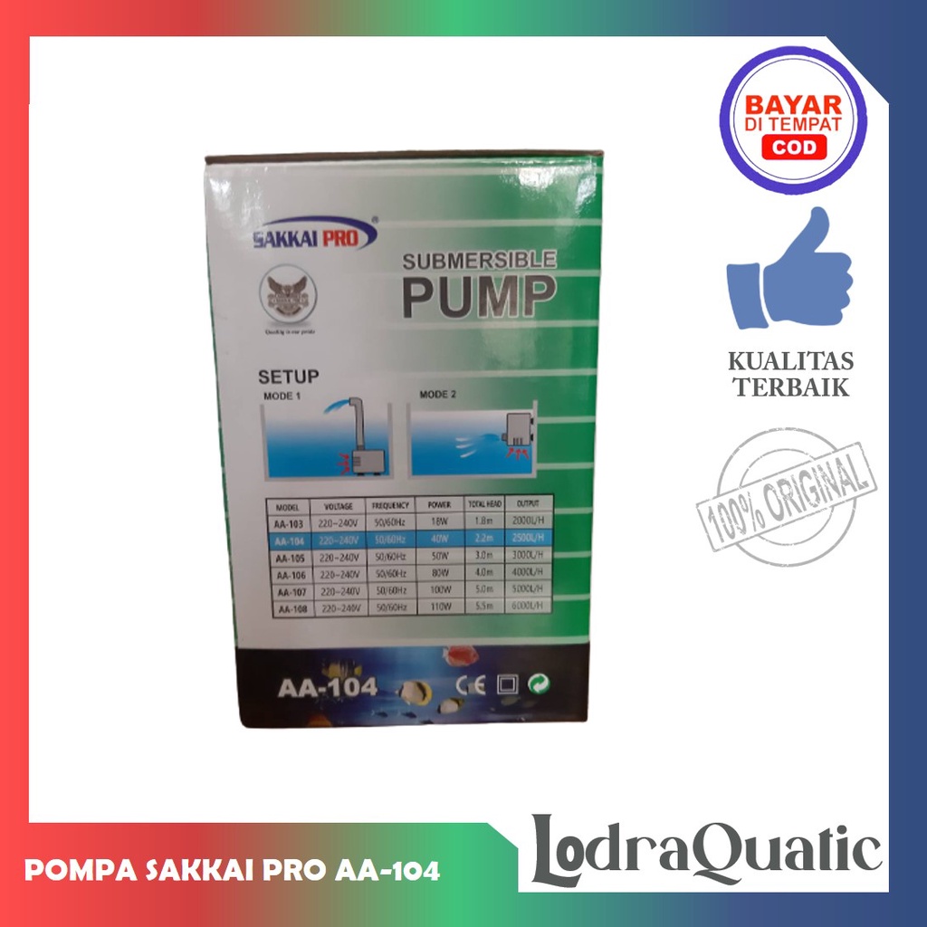 POMPA KOLAM SAKKAI PRO AA 104 POMPA KOLAM IKAN SAKKAI PRO AA 104 NAIK 2,2 METER POMPA 2500 LITER PER JAM POMPA AIR HIDROPONIK POMPA KOLAM KECIL POMPA AQUARIUM BESAR FILTER AQUARIUM FILTER KOLAM IKAN KOI FILTER POMPA AIR LAUT MARINE FILTER IKAN CHANNA