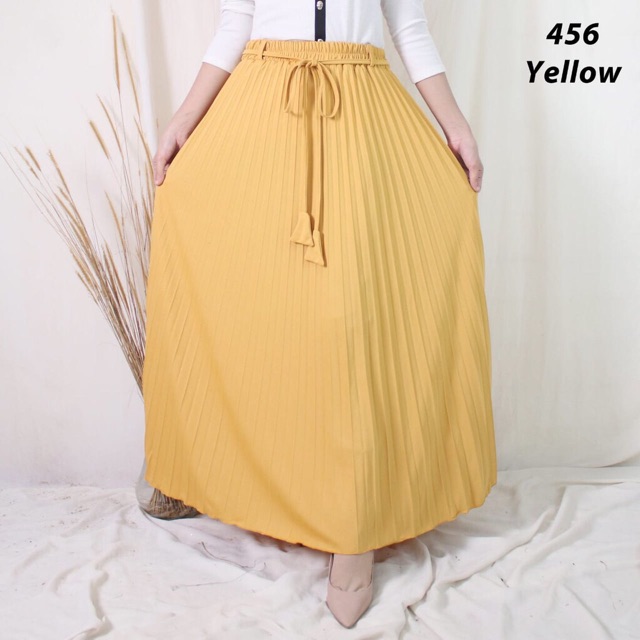 456 - BD ROK PLISKET TALI PINGGANG POLOS ABG ANAK MUDA PLEATED SKIRT FLARE MAXI PANJANG HYGET MURAH