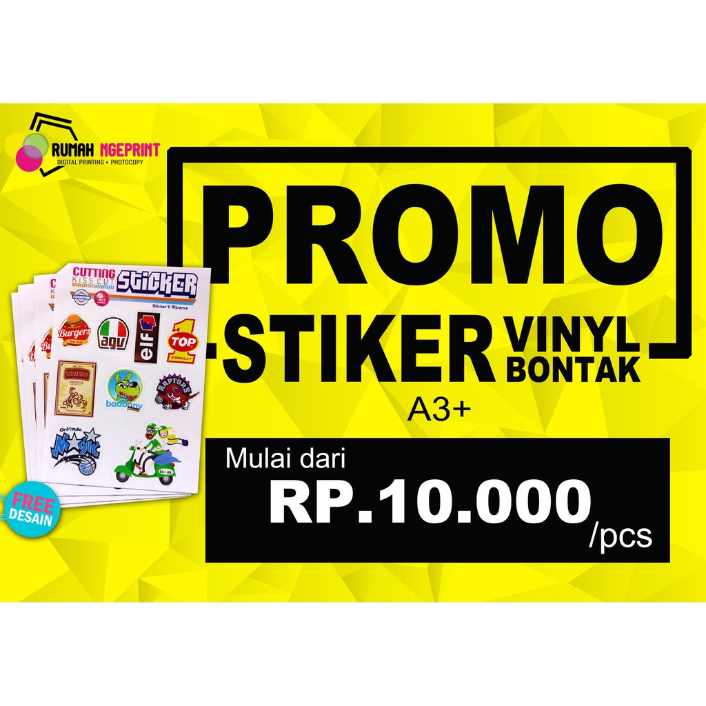 

CETAK STIKER A3+ VINYL, BONTAK, TRANSPARAN, HOLOGRAM, GOLD