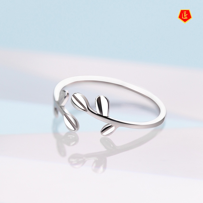 [Ready Stock]925 Silver Sprout Twigs Ring Female Korean Simple Personality